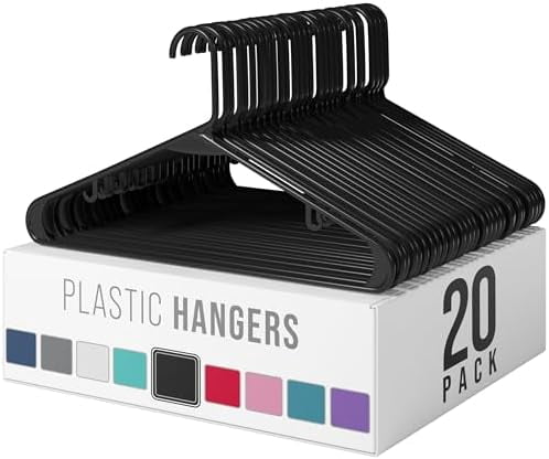 Plastic Hangers 20 Pack Black - Clothes Hangers - Makes The Perfect Coat Hanger and General Space Saving Clothes Hangers for Closet - Percheros Ganchos para Colgar Ropa Hangars