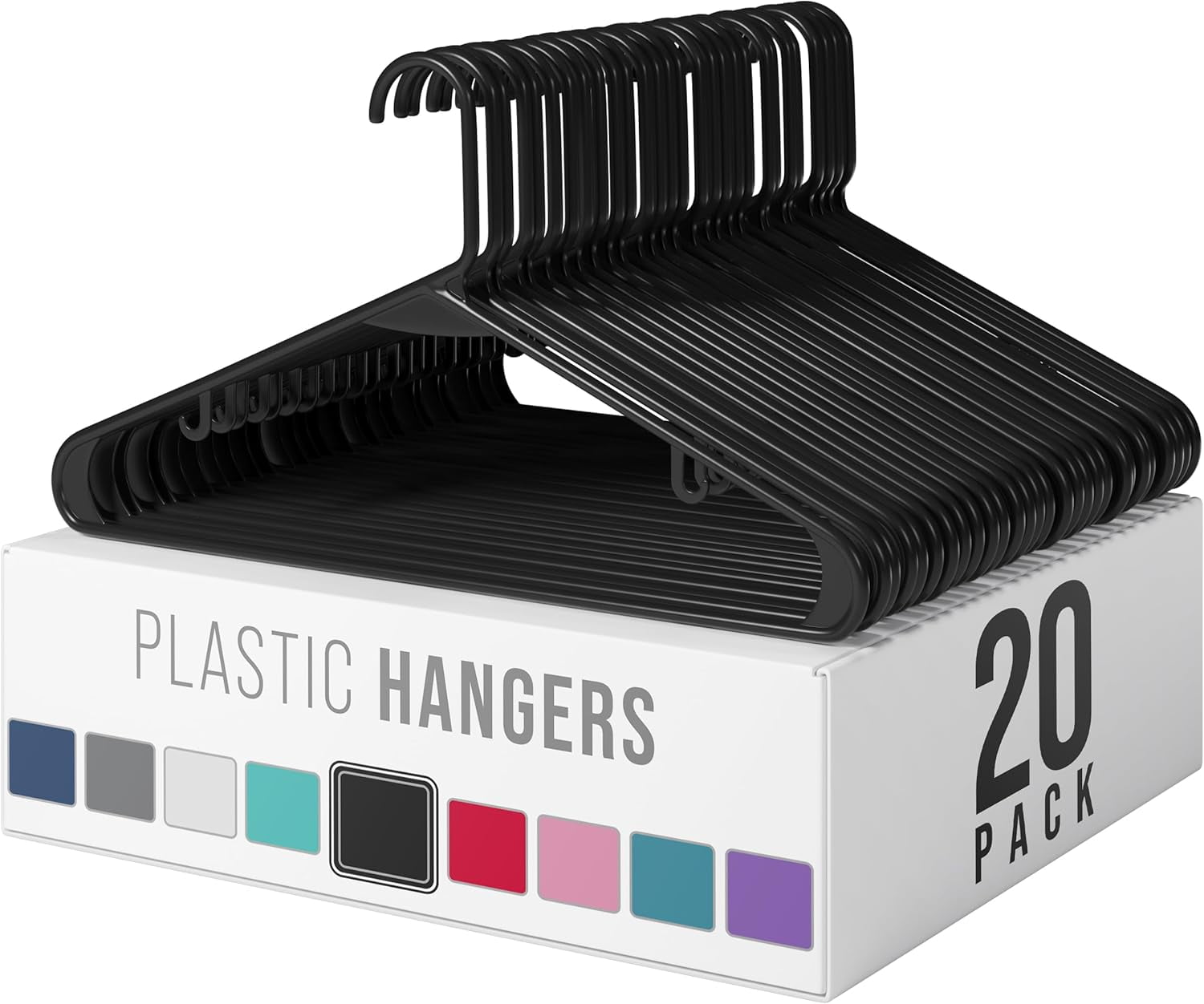 Plastic Hangers 20 Pack Black - Clothes Hangers - Makes The Perfect Coat Hanger and General Space Saving Hangers for Closet and New Apartment Essentials - Percheros Ganchos para Colgar Ropa Hangars