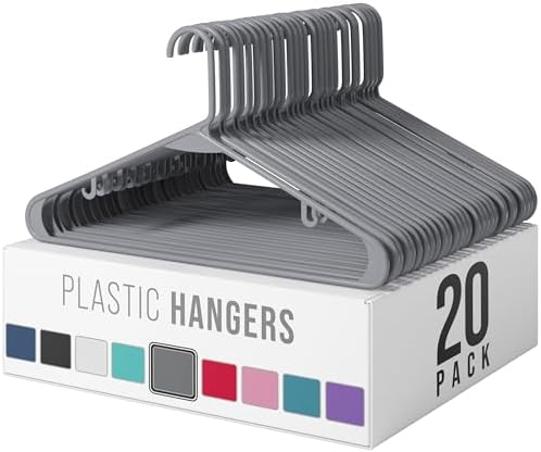 Plastic Hangers 20 Pack Grey - Clothes Hangers - Makes The Perfect Coat Hanger and General Space Saving Clothes Hangers for Closet - Percheros Ganchos para Colgar Ropa Hangars