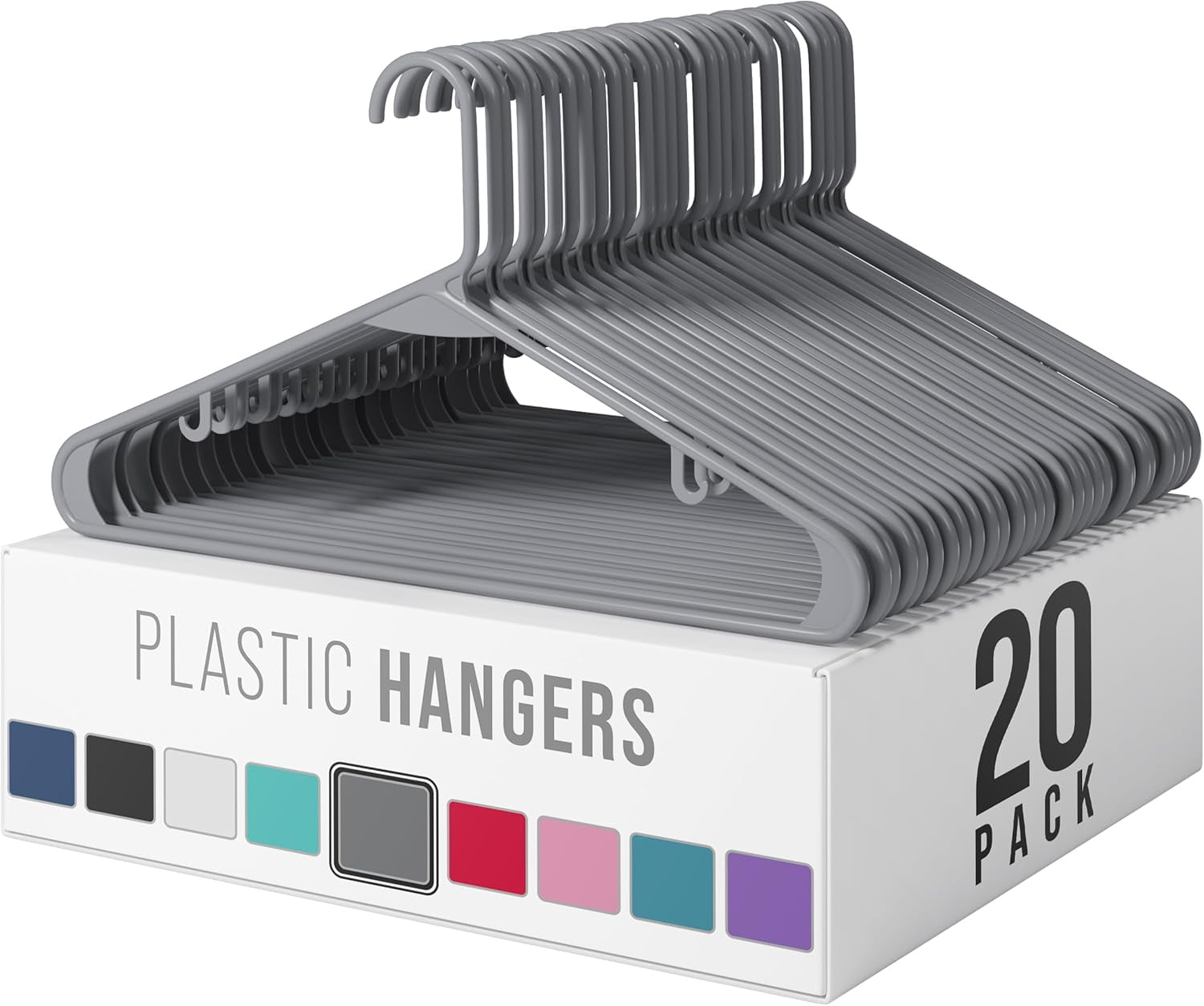 Plastic Hangers 20 Pack Grey - Clothes Hangers - Makes The Perfect Coat Hanger and General Space Saving Hangers for Closet and New Apartment Essentials - Percheros Ganchos para Colgar Ropa Hangars