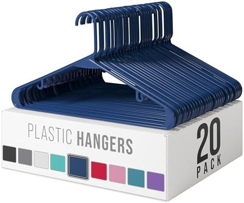 Plastic Hangers 20 Pack Navy Blue - Clothes Hangers - Makes The Perfect Coat Hanger and General Space Saving Clothes Hangers for Closet - Percheros Ganchos para Colgar Ropa Hangars