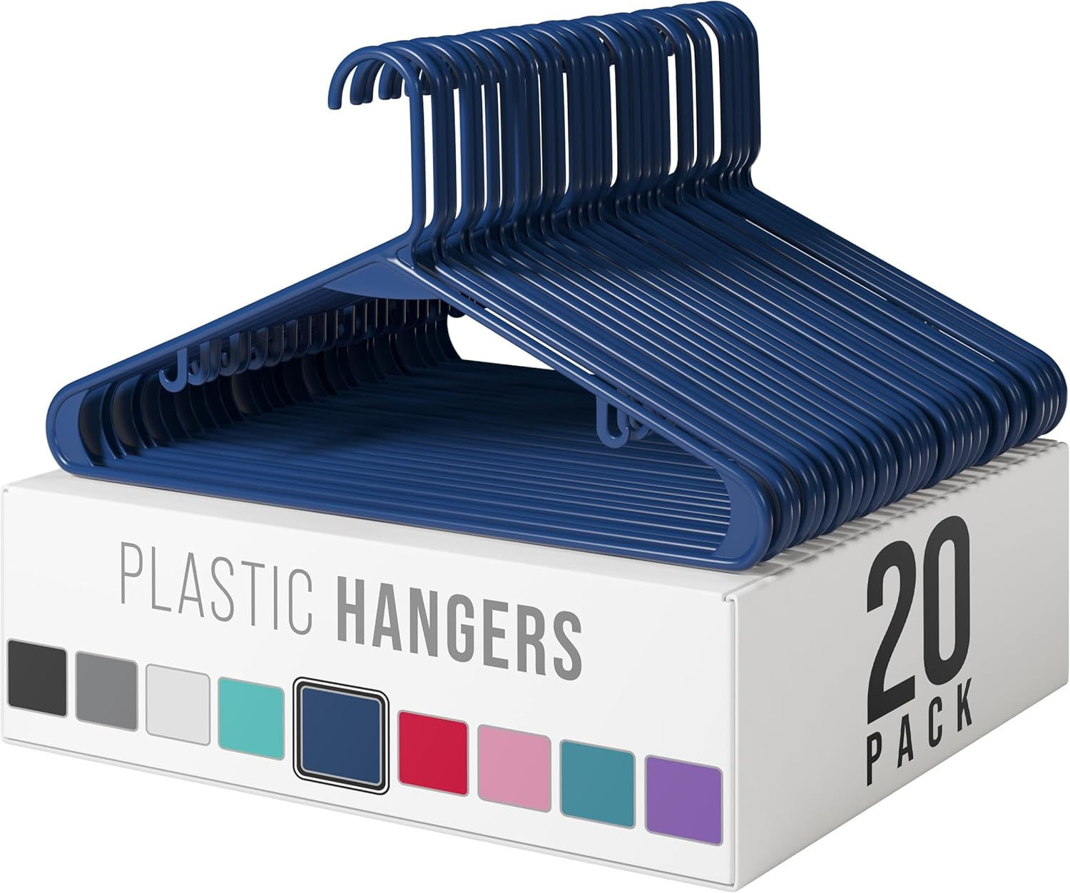 Plastic Hangers 20 Pack Navy - Clothes Hangers - Makes The Perfect Coat Hanger and General Space Saving Hangers for Closet and New Apartment Essentials - Percheros Ganchos para Colgar Ropa Hangars