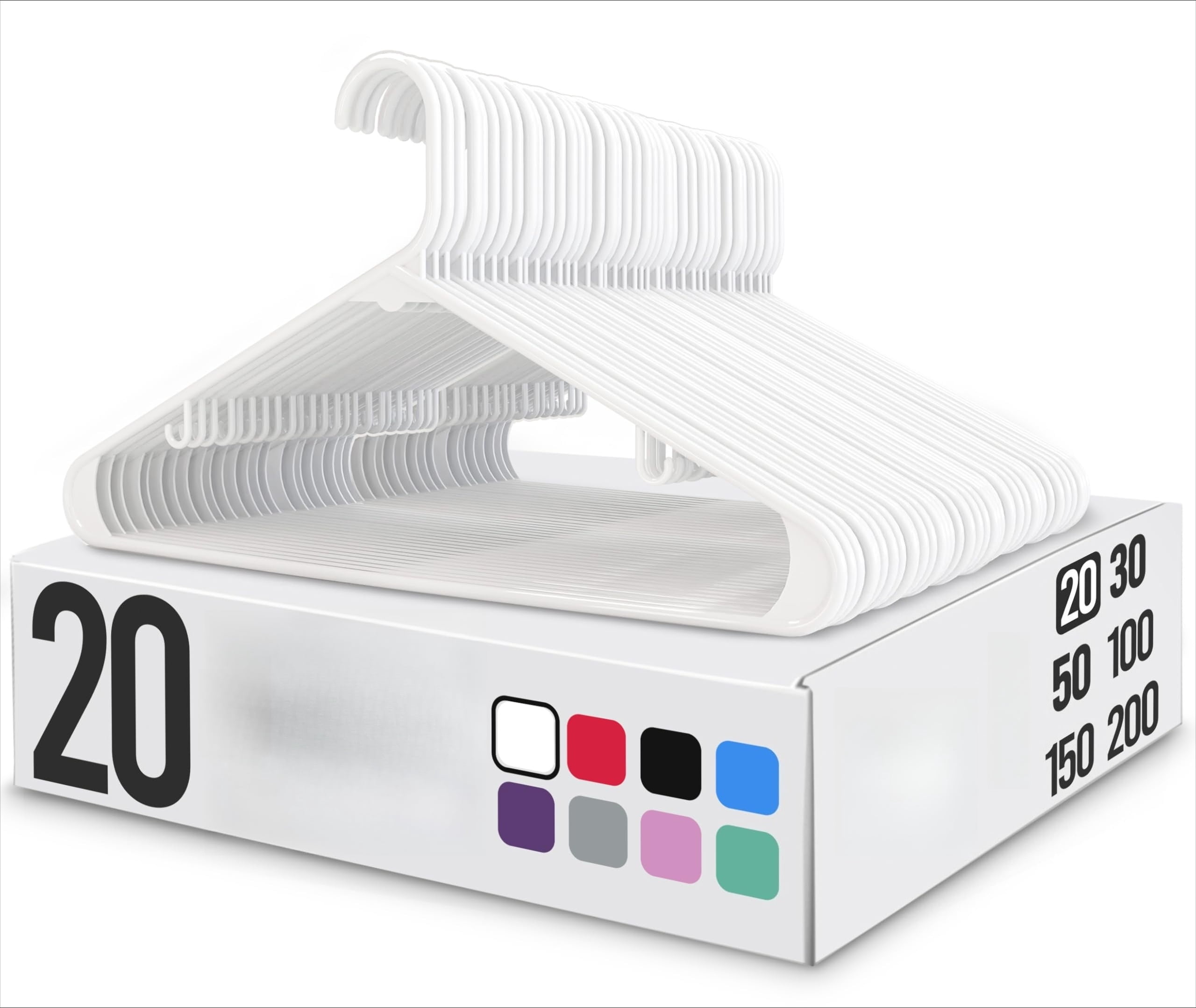 Plastic Hangers 20 Pack - Space Saving Clothes Hanger - Durable & Strong Closet Organizers and Storage with Built-in Strap Hooks - Essential for Shirts, Pants, Skirts & Coats