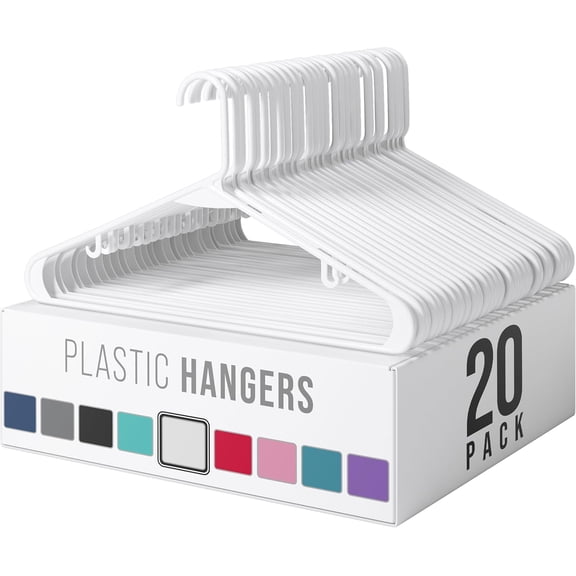 Plastic Hangers 20-Pack White Space-Saving for Clothes & Coats