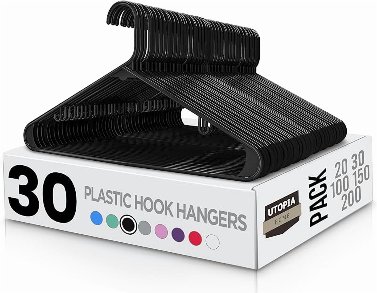 Plastic Hangers 50 Pack - Clothes Hanger with Hooks - Durable & Space Saving (Black)
