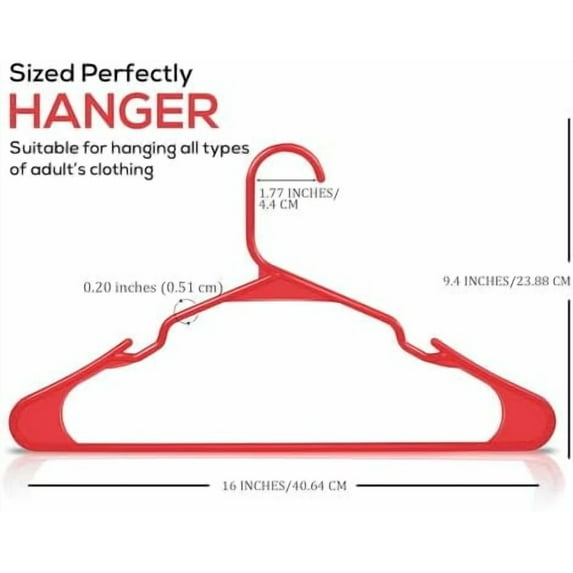 Plastic Hangers 50 Pack - Perfect Space Saving Clothes Hanger - Durable and Strong - Perfect Closet Organizers with Shoulder Grooves (Red)