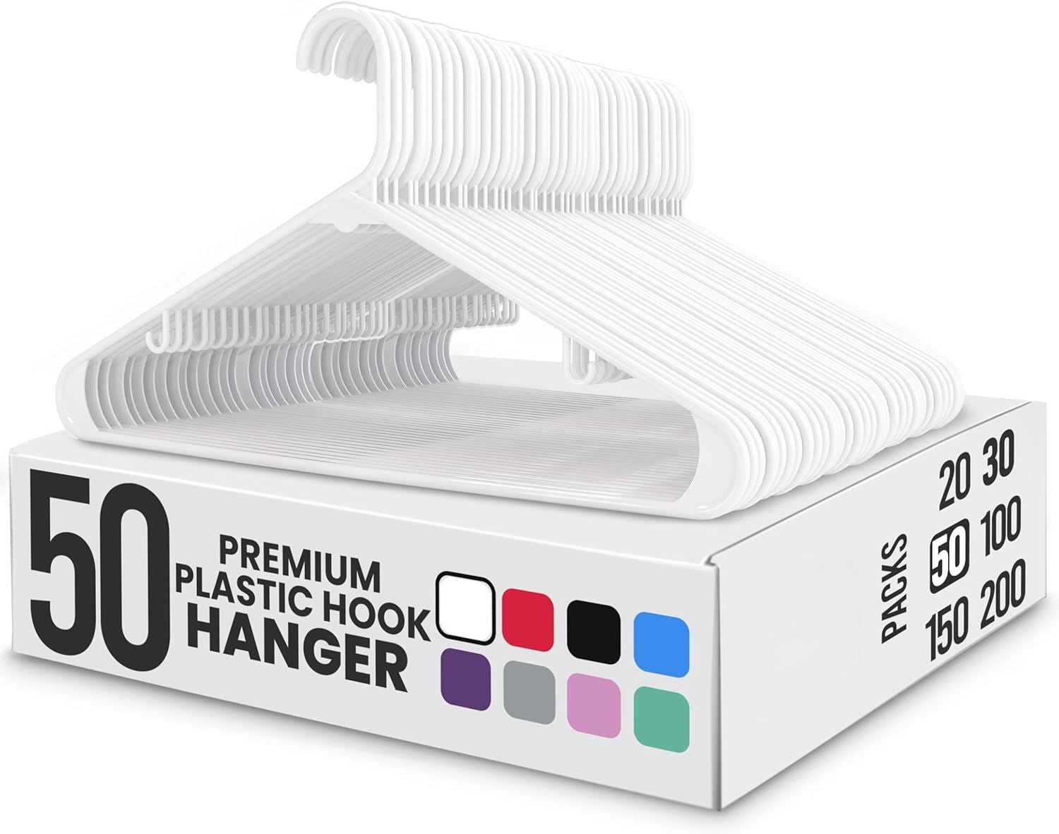 Plastic Hangers 50 Pack - Space Saving Clothes Hanger - Durable & Strong Closet Organizers and Storage with Built-in Strap Hooks - Essential for Shirts, Pants, Skirts & Coats (Blue)