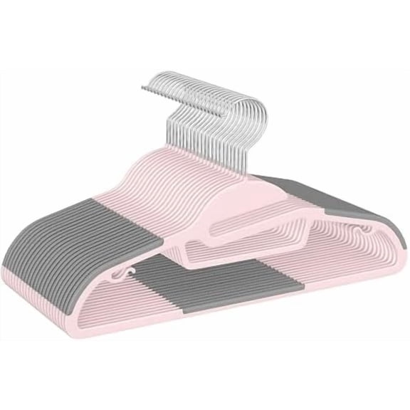 Plastic Hangers 50 Pack with Non-Slip Design,0.2 Inches Thick, 360°Swivel Hook Space Saving Organizer for Bedroom Closet,Shirts,Pants(Pink- S Shaped)