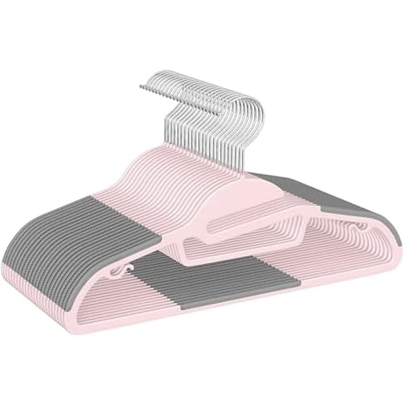 Plastic Hangers 50 Pack with Non-Slip Design,0.2 Inches Thick, 360°Swivel Hook Space Saving Organizer for Bedroom Closet,Shirts,Pants(Pink- S Shaped)