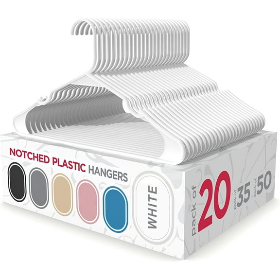 Plastic Hangers - Adult Clothes Hangers - T-Shirt, Dress, Coat Hangers & Accessories - Notched Hanger, Durable & Versatile Color Clothing Closet Hanger(20-Pack ,White)