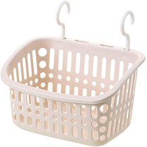 Plastic Hanging Baskets for Shower, Hanging Basket Organizer With Hooks, Rectangle Small Hanging Storage Basket, Can Be Used in Kitchen, Pantry, shelf, Bedroom, Livingroom, Bathroom. (Large, Beige)