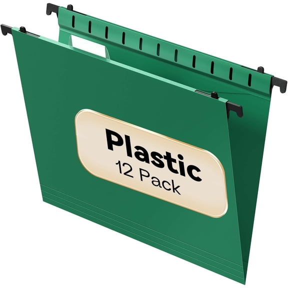 Plastic Hanging File Folder Letter Size,12 Pack Reinforced Heavy Duty Hanging Folders,Sturdy File Cabinet Folders,Green Hanging File Folders with Tabs,Hanging Folders for Filing Cabinet