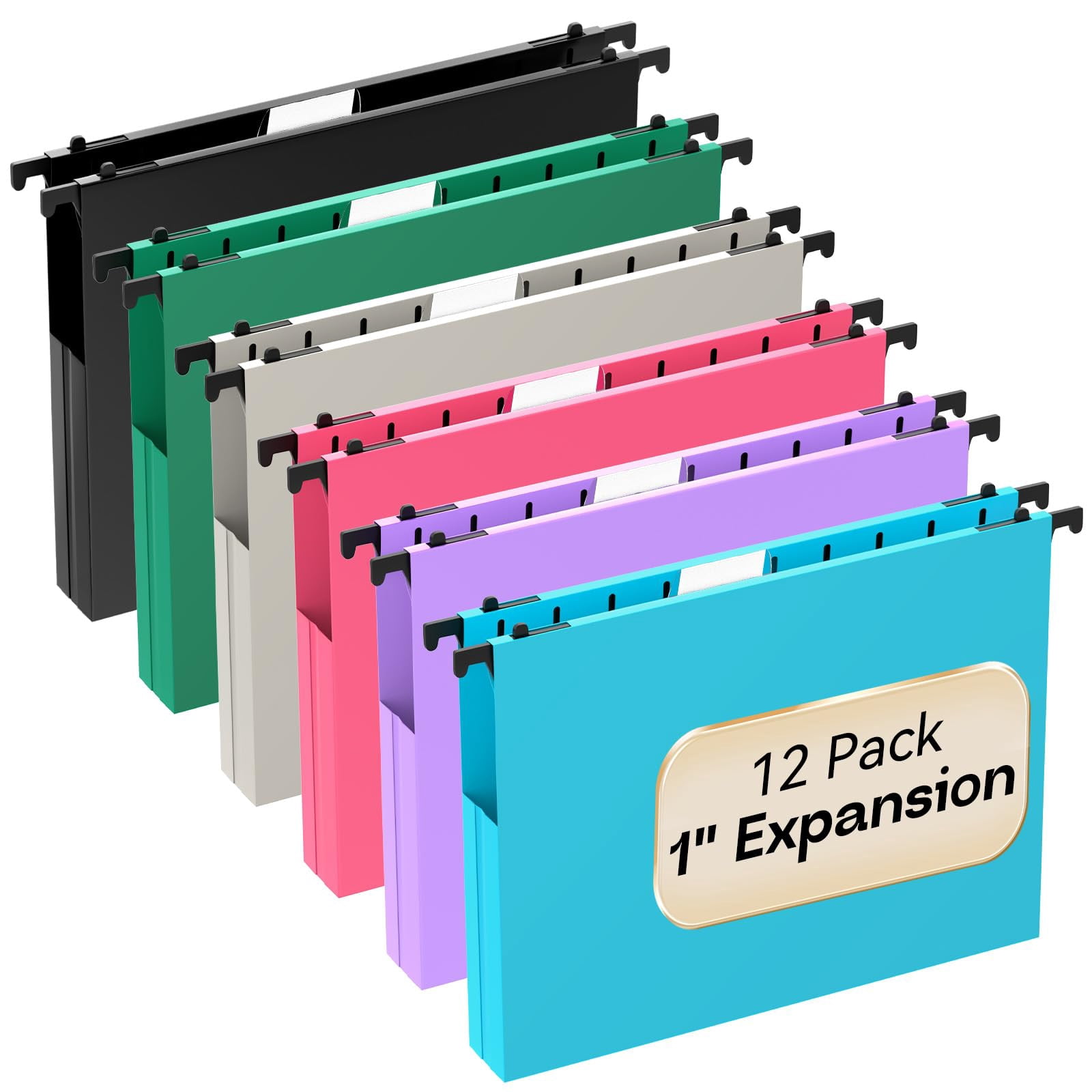 Plastic Hanging File Folders 1 Inch Expansion Letter Size 12 Pack Reinforced Heavy Duty Hang Folder With Tabs Colored Expandable Files Side Cabinet For Bulky