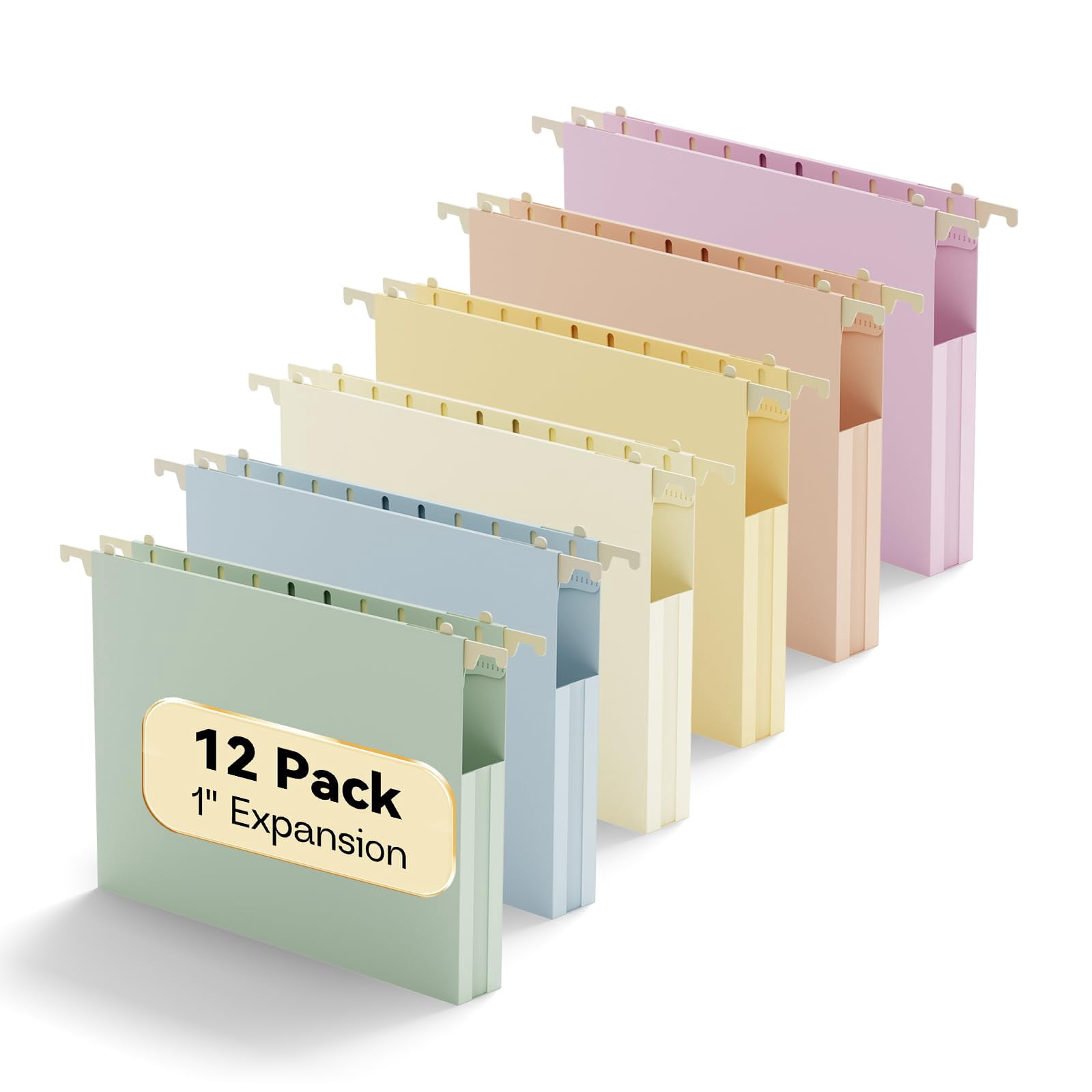 Plastic Hanging File Folders 1 Inch Expansion Letter Size 12 Pack Reinforced Heavy Duty Hang Folder With Tabs Pastel Color Expandable Files Side Cabinet For School