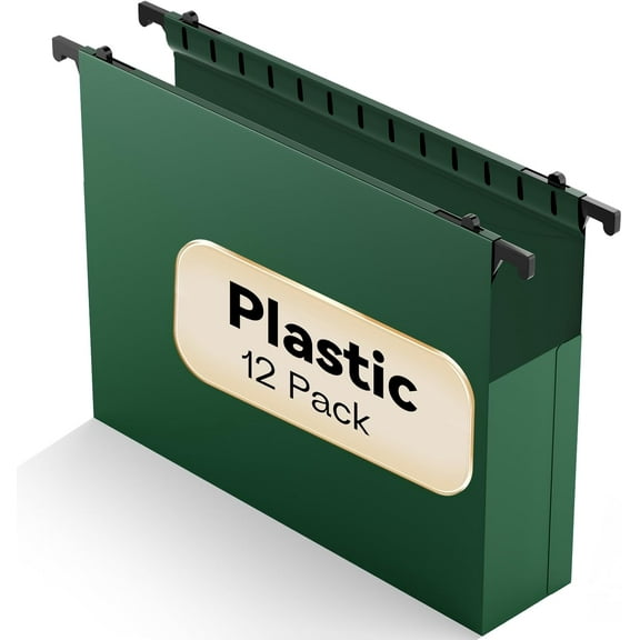 Plastic Hanging File Folders Expandable,12 Pack Heavy Duty Hanging File Folder Letter Size,2 Inch Expansion Extra Capacity Folders,Adjustable Tabs,Green Hanging Folder Designed for Bulky Files