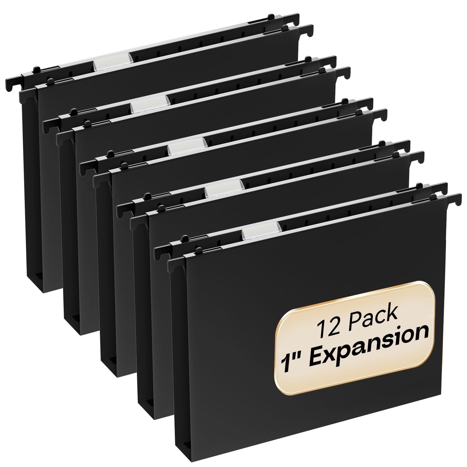 Plastic Hanging File Folders Letter Size 12 Pack Reinforced 1" Expanding Heavy Duty Organizer Files Black Hang With Tabs Durable Filing Cabinet For Office School Home