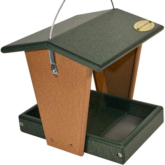 Plastic Hanging Hopper Bird Feeder, Small Bird Feeders for Outdoors, Suitable for Food Seed, Mealworm (Small, Turf Green & Cedar)