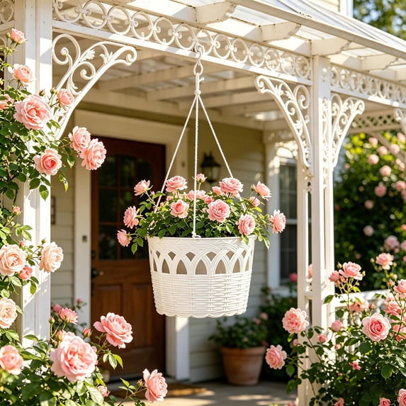 Plastic Hanging Planter Basket With Drainage Holes For Wall Mount Indoor Outdoor Plants And Flowers