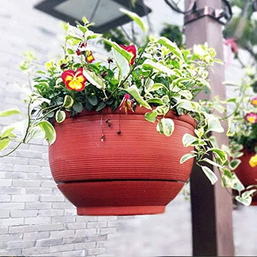 Plastic Hanging Planter Self Watering Basket Flower Pot with Detachable Base for Home Garden Office Decoration, 9.3" Dia Brownish Red