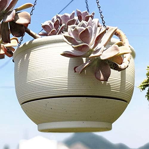 Plastic Hanging Planter Self Watering Basket Flower Pot with Detachable Base for Home Garden Office Decoration, 9.3" Dia White