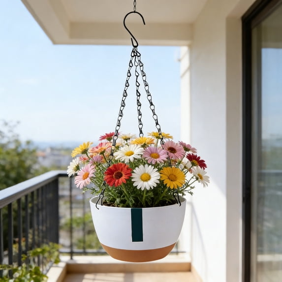 Hanging Planters For Indoor Plants,8 Inch Pot Indoor Outdoor Hanging Baskets,Hanging Flower Pots With Drainage Holes And Chain For Garden Porch Plants(White) Home Decor