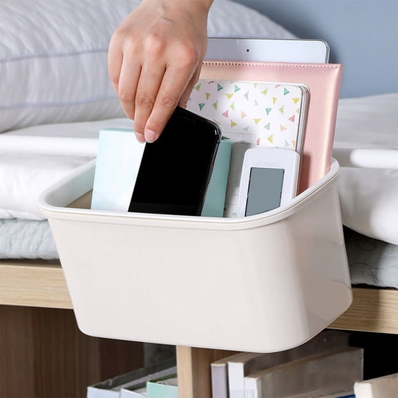 Plastic Hanging Storage Basket Organizer | Bedside Caddy for Home, Dorm, Apartment | Modern Style | Pink | Durable Plastic | 25.2x14.2x12.2 cm | Works on Bed Rails | 1 Pack
