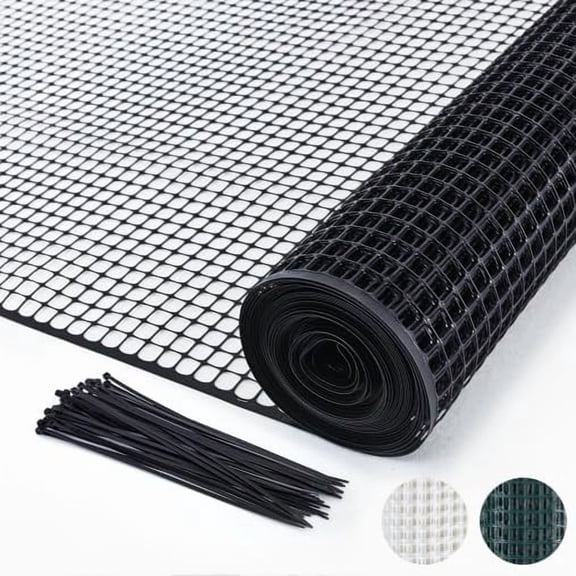 Plastic Hardware Mesh Netting, Garden Netting, Temporary Fence, Tree Guards, Safety Net for Balcony, Deck, Stair Railing, Animal Barrier, Poultry, Deer, with 50 Zip Ties, 40'' x 25', Black