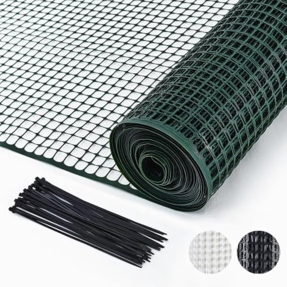 Plastic Hardware Mesh Netting, Garden Temporary Fence, Tree Guards, Safety Net for Balcony, Deck, Stair Railing, Animal Barrier, Poultry, Deer, with 50 Zip Ties, 40'' x 25', Green