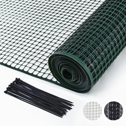 Plastic Hardware Mesh Netting, Temporary Fence, Tree Guards, Staircase Banister, Animal Barrier, Garden Netting, Poultry, with 50 Zip Ties (Green, 24'' x 15')