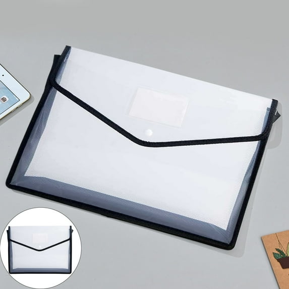 Plastic Heavy Duty File Folder, Poly Envelope Expanding File Wallet, Document Folder with Snap Button Closure, Legal Size, Large Waterproof Accordion File Pouch (Black) 14.57x11.02x3.54"