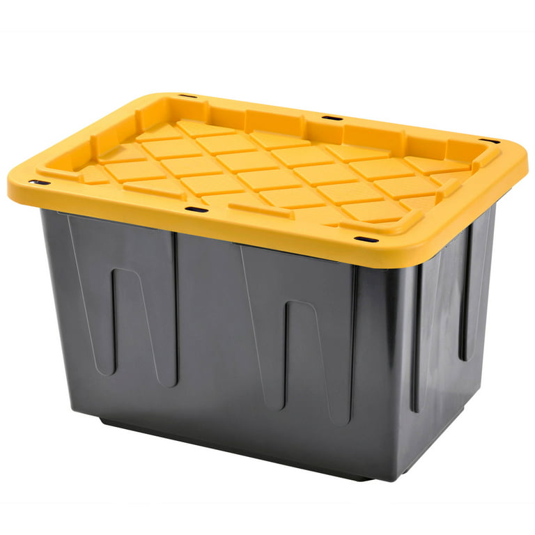 Plastic Heavy Duty Storage Tote Box, 23 Gallon, Black With Yellow