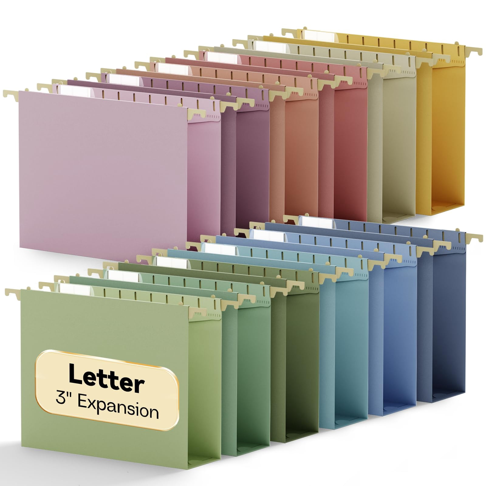 Plastic High Capacity Hanging File Folders 12 Pack Heavy Duty 3" Expanding Hang Accordian Folder Letter Size Sturdy Filing Cabinet With Tabs Pastel Work Organizer For Bulky