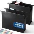 thumbnail image 1 of Plastic High Capacity Hanging File Folders, 4" Expansion for Bulky Documents, Side-Sealed Accordion Pocket, Supports Heavy Files, Letter Size, Movable Dividers, Insertable Tabs, 6 Pack, 1 of 4