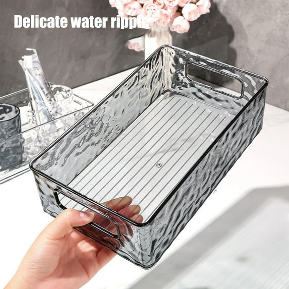 Plastic High-Value Cosmetic Organizer Basket, Glacier Pattern Stackable Storage, Gray Silver, 10.31x6.10x2.99in, Transparent & Thick Material