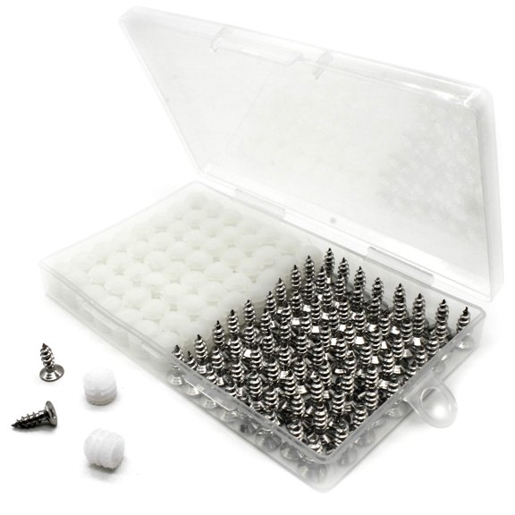 Plastic Hinge Dowel Inserts with Screws 100 Pack White