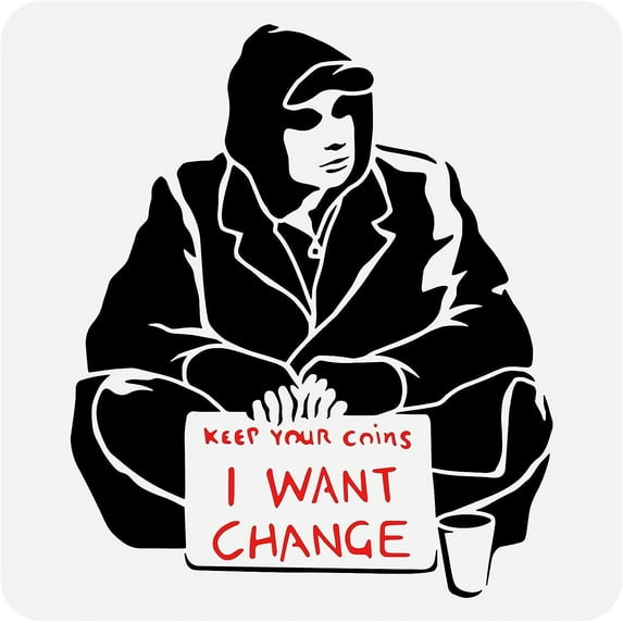 Banksy Keep Your Coins I Want Change Stencil 11.8x11.8inch Reusable Banksy Boy Painting Stencil DIY Art Banksy Theme Stencil for Painting on Wood Wall and Furniture DIY