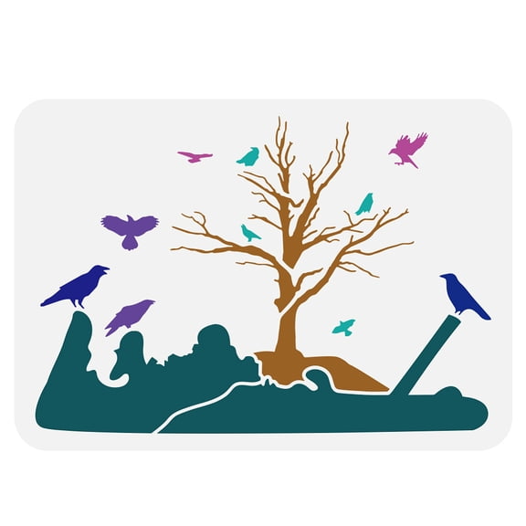 Plastic Hollow Out Drawing Painting Stencils Templates for Painting on Scrapbook Fabric Tiles Floor Furniture Wood Raven 29.7x21cm DIY