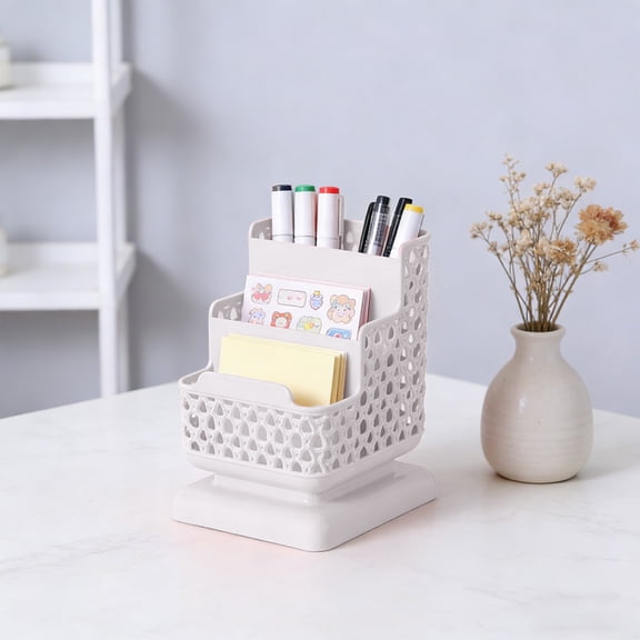 Plastic Hollow Storage Box, Stackable Stationery Organizer with Divided Tray, Clear Portable Storage Container for Office Supplies, Desk Miscellaneous Items, Pens, Small Tools