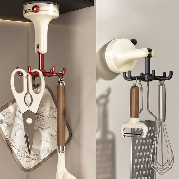 Plastic Hooks 6 Claw Suction Cup Rotating Hook Black Wall Mounted Utensil Rack for Spoons and Spatulas No Drill Kitchen Storage(1Pcs) Rkxzt