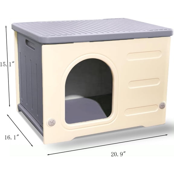 Plastic  House for Outdoor Indoor Use, Stackable Insulated Weatherproof Waterproof Elevated with Bowl & Cushion (Gray) dog bed