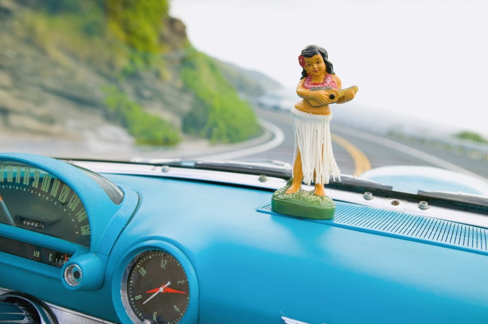 Plastic Hula Doll On The Dashboard Of A Turquoise Thunderbird Canvas Art - Dana Edmunds Design Pics (17 x 11)