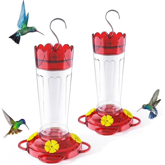 Plastic Hummingbird Feeder, 2-Pack 14 OZ Ant & Bee Proof Hummingbird Feeders for Outdoors Hanging, Leak-Proof Nectar Feeders with 4 Feeding Ports and Perches, Gifts for Mom, Birdlovers