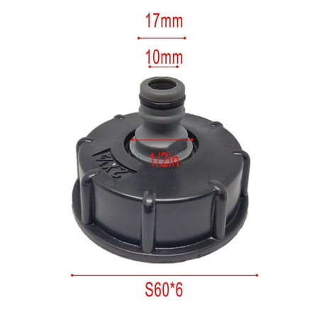 Plastic IBC Tank Water Faucet 60mm Coarse Thread Adapter for 1000L Containers, Fits Standard 2 Inch Coarse Thread IBC Tanks and Hose Connection 16mm (1/2)