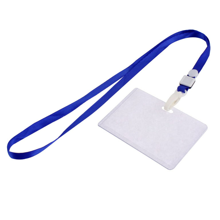 Unique Bargains Plastic ID Card Holder Lanyard Name School Office Bank Students Stationery Blue W Neck Strap