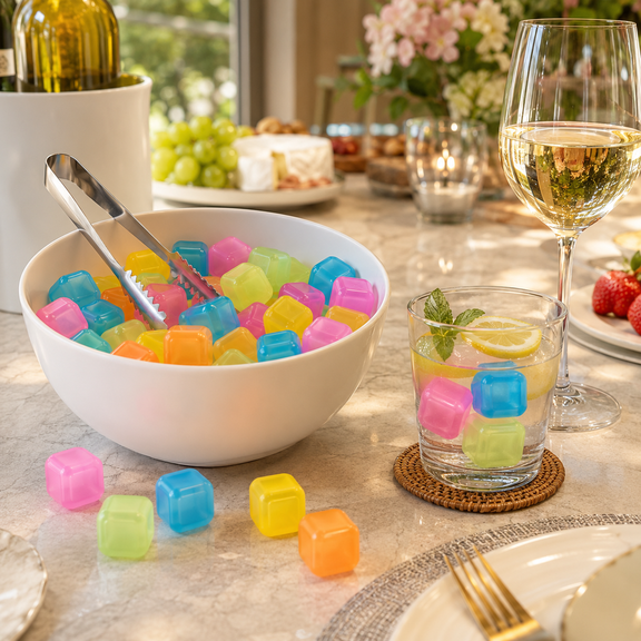 Plastic Ice Cubes with Clips, 24 Count Freezable Reusable Cooling Blocks for Daily Gathering and Bar Use