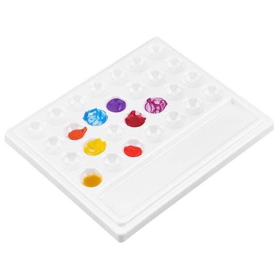 Plastic Imitation Ceramic Palette Painting Supplies Rectangle with Flat Round White 18.8x15.4x1.55cm