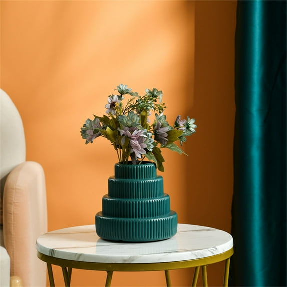 Plastic Imitation Glazed Vase, Navy Blue Decorative Vase, Flower Arrangement for Living Room, TV Cabinet Table Decor, Modern Home Decor