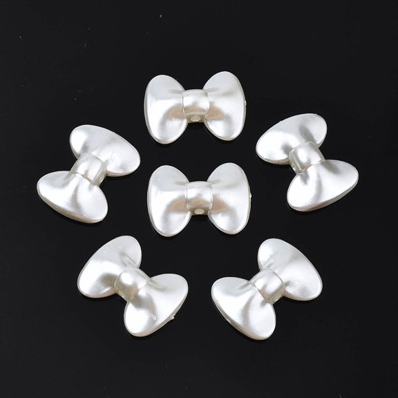 Plastic Imitation Pearl Beads Bowknot Creamy White 14.5x19.5x5mm Hole: 1.6mm