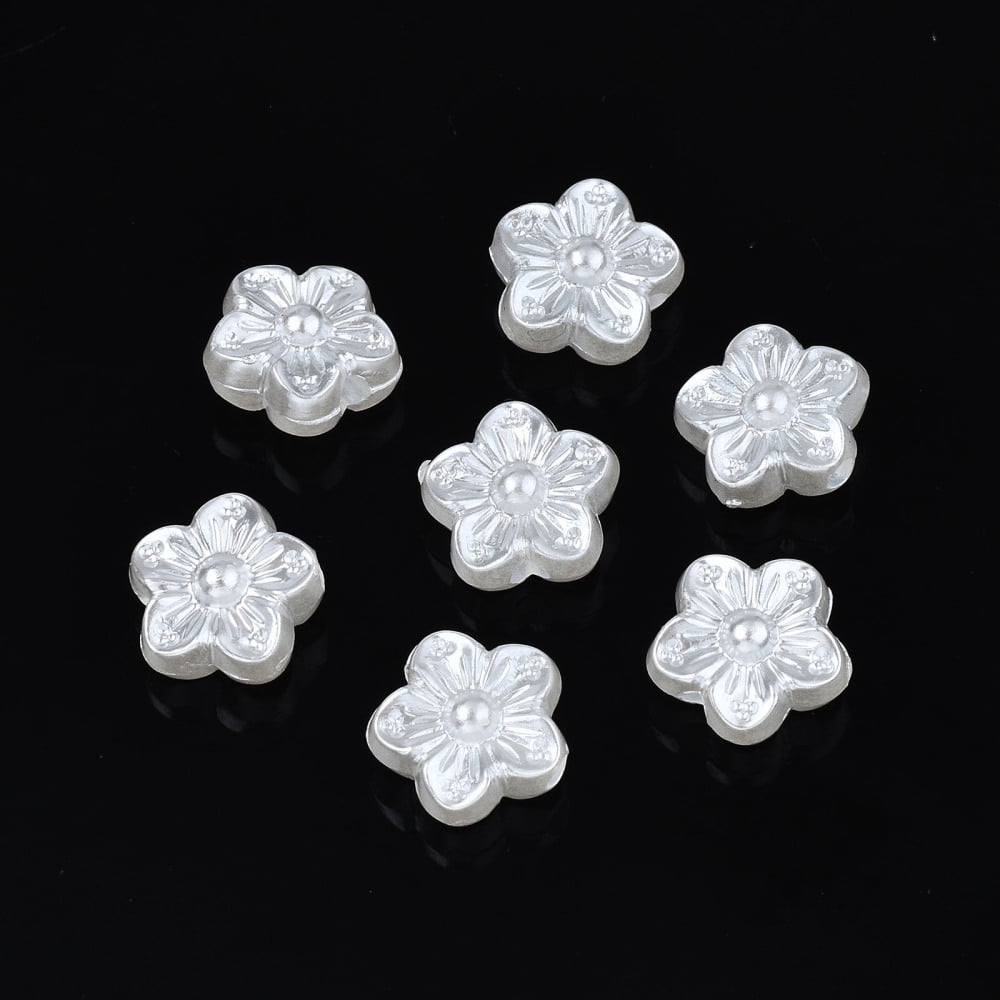 Plastic Imitation Pearl Beads Flower Creamy White 9x9x5mm Hole: 1.6mm 3270pcs/500g