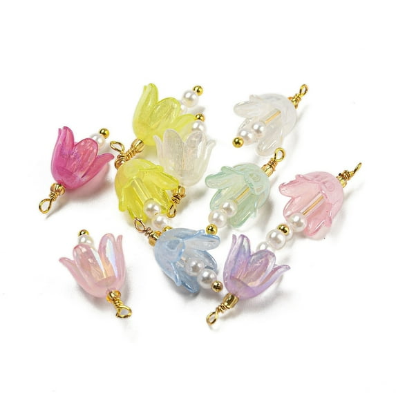 Plastic Imitation Pearl Pendants with Real 18K golden Plated Brass Loops and Acrylic Beads Mixed color 19.5~21x11x10mm Hole: 1.5mm